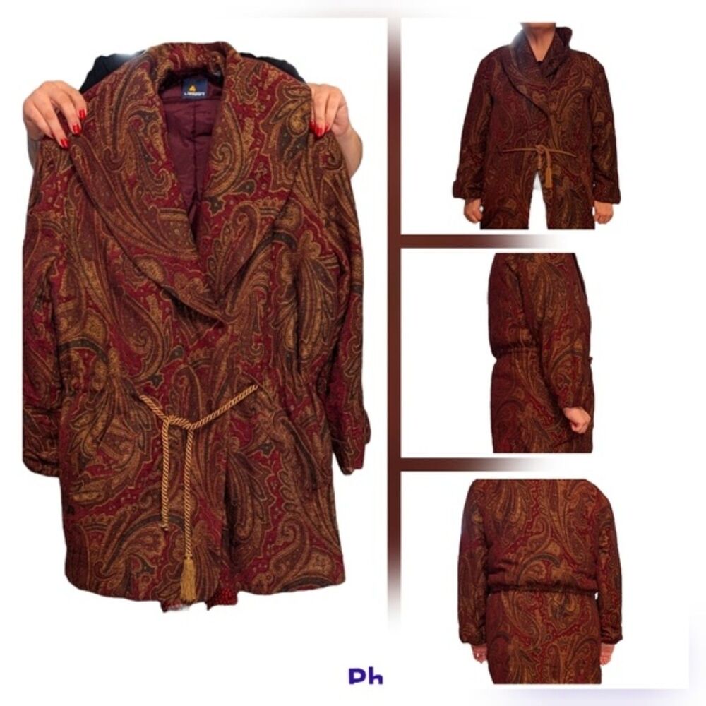 Vintage Liz Claiborne Small Boho Paisley Jacquard‎ Shawl Collar Jacket Coat